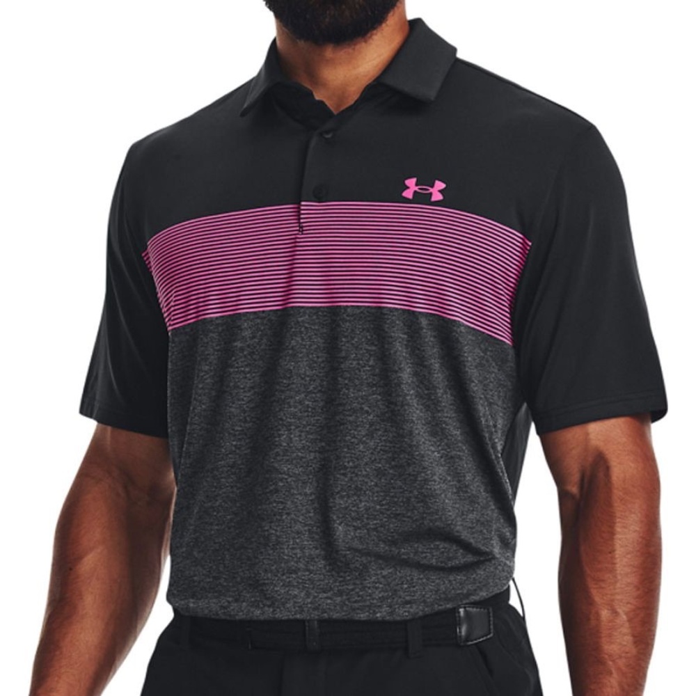 Under Armour Playoff 3.0 Stripe Polo Men's Small Black and Pink Shirt